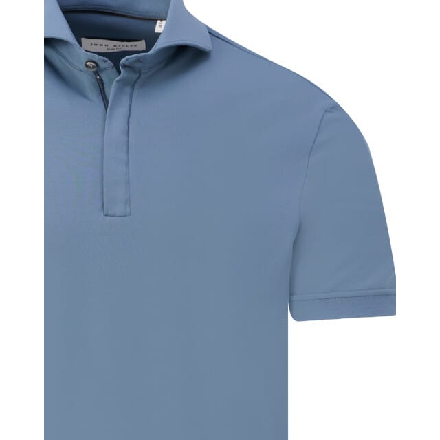 John Miller Polo Slim Plain Hyperstretch Short Sleeve Zip Collar Midden Blauw / male