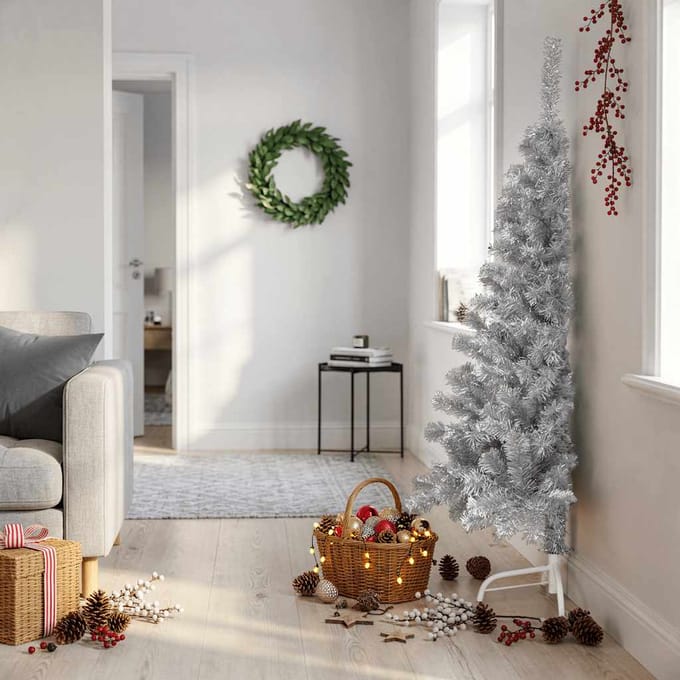 vidaXL - Kunstkerstboom - met - standaard - half - 150 - cm - PVC - roze
