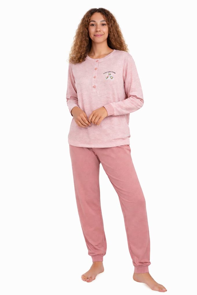 Dames pyjama katoen - roze - Maat XL