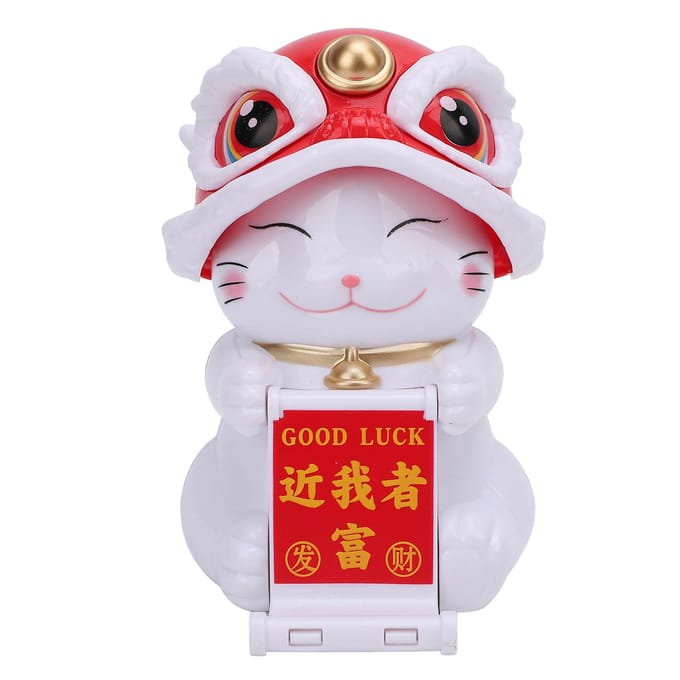 Leeuwendans Kat Auto Dashboard Ornament Zonne-energie Plastic Auto Knikkende Chinese Gelukskat Leeuw rood