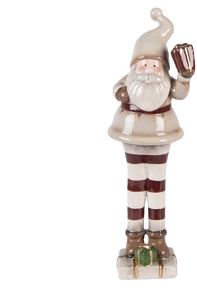 Clayre & Eef Kerstdecoratie Beeld Kerstman 8x7x23 cm Beige Keramiek
