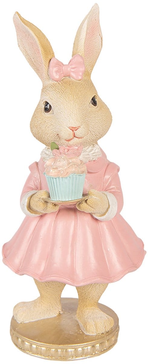 Clayre & Eef Decoratie Beeld Konijn 9x9x19 cm Beige Kunststof