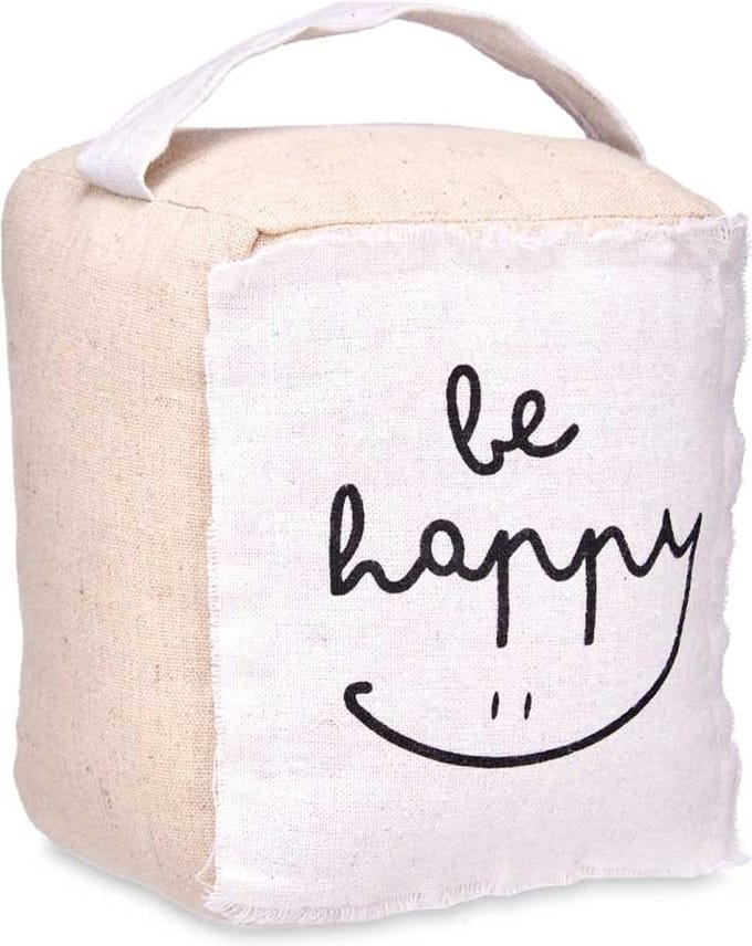 Giftdecor Deurstopper - 1 kilo - beige - canvas - Be happy - 14,5 x 16 x 19 cm