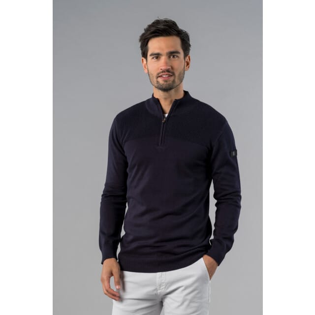 Presly & Sun ribbeld vlak met rit Trui - Adam - Donkerblauw - L