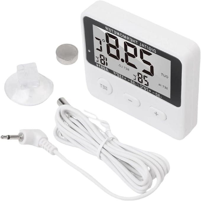 Digitale thermometer - Temperatuur monitor - Koelkast bewaken - Externe sensor - 12 x 10 x 3 cm - Wit