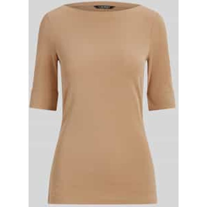 T-shirt met geribde boothals model 'JUDY'