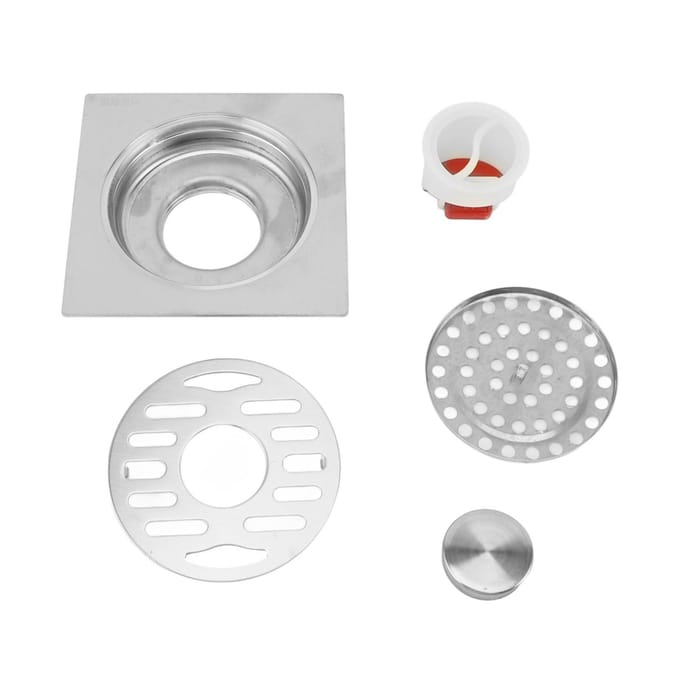 Siphon de douche carré 11cm 4 pouces Acier inoxydable 304 4,3x4,3in Siphon de sol de douche pour 50MM à 110MM white