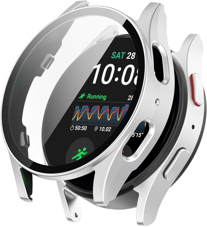 By Qubix - Hard case waterdicht - Zilver - Geschikt voor Samsung Galaxy Watch 7 - 44mm