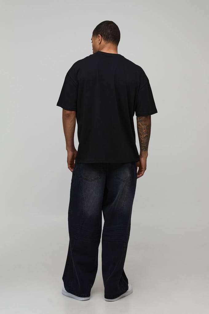 Oversized T-Shirt met Diamant Print | Black | Size Medium