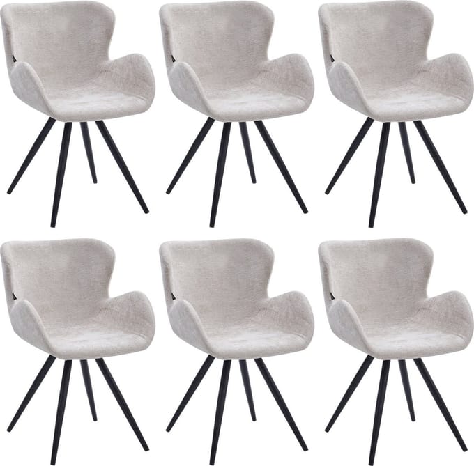 Colenis® - Anabella Eetkamerstoel - Set Van 6 - Beige - Chenille Stof - Industrieel - Met armleuning