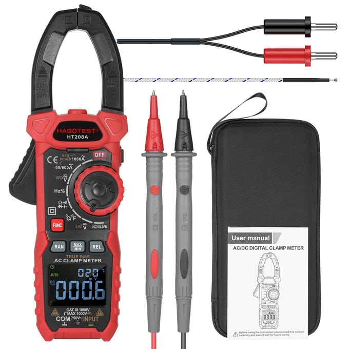 HABOTEST AC Digitale Stroomtang True-RMS Multimeter Auto-Bereik Multi Tester Stroomtang met HT208D rood
