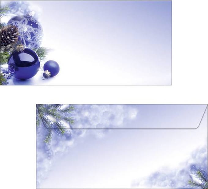 Kerst envelop Sigel 90gr DL - blauwe kerstballen 50 stuks