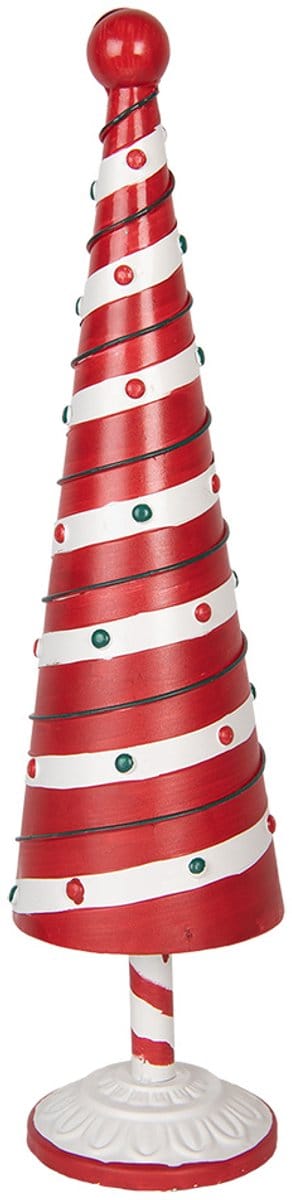 Clayre & Eef Kerstdecoratie Beeld Kerstboom Ø 13x49 cm Rood Wit Metaal