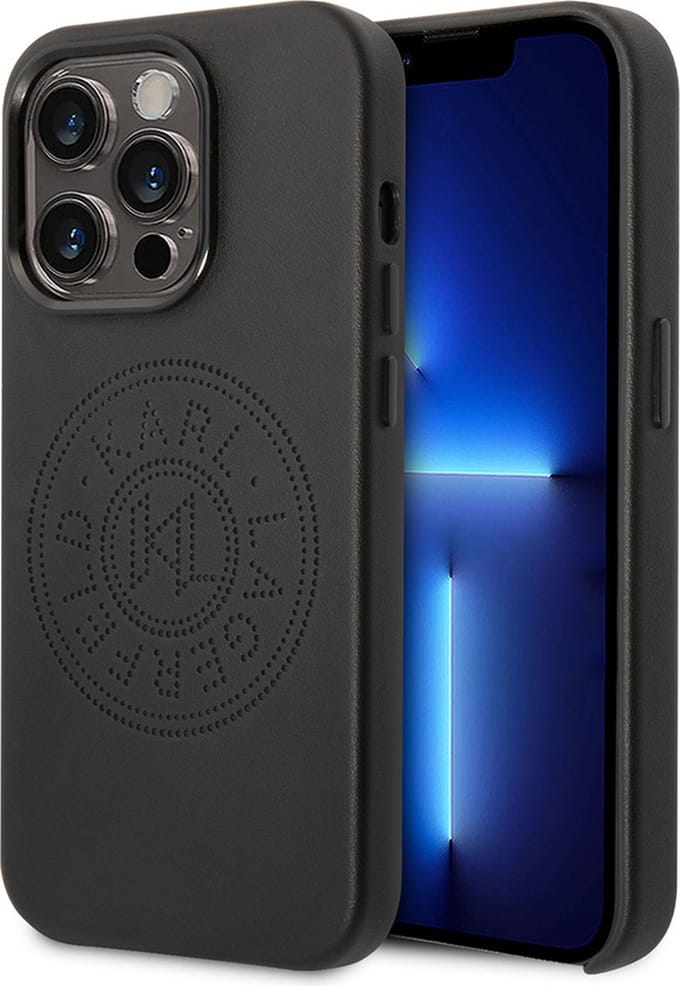 iPhone 14 Pro Backcase hoesje - Karl Lagerfeld - Effen Zwart - Leer