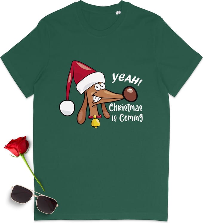 Dames T Shirt - Kerstmis - Groen- Maat M