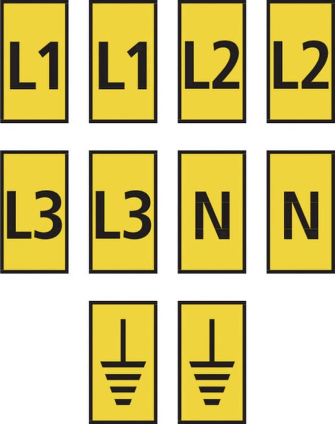 HellermannTyton WIC2-L1,L2,L3,N,Earth-PA66-YE (1000) Markeerclip Opdruk Erde 561-02303