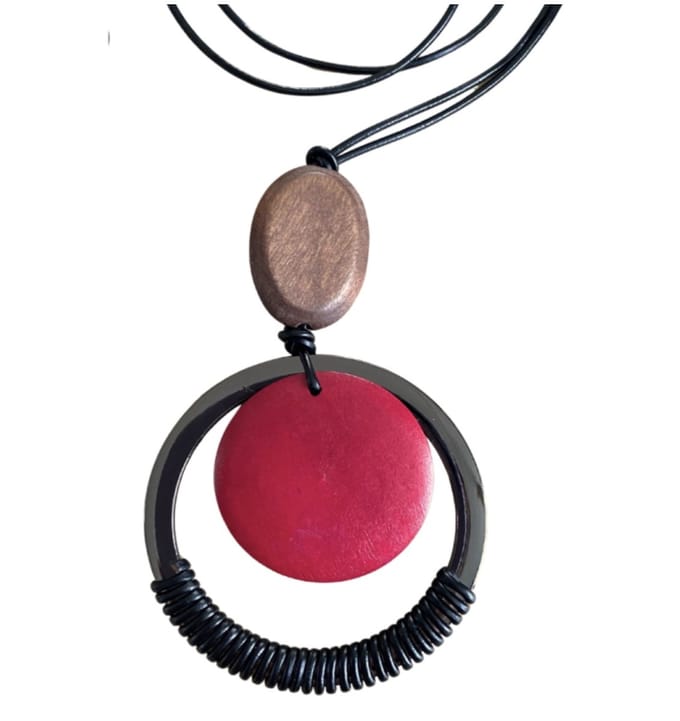 Ketting Irin - Rood Hout -45-80 cm- verstelbaar- Charme Bijoux