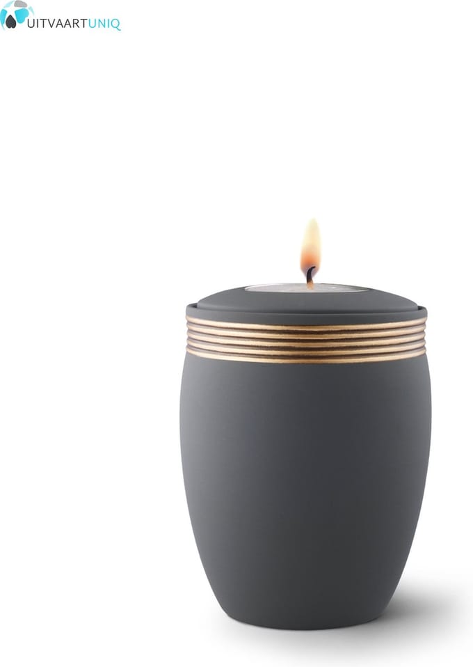 Mini urn zwart met herdenkingslichtje - keramiek