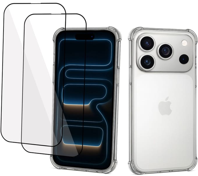ChiGuard Hoesje & 2x Screenprotector geschikt voor iPhone 17 Pro Max Hoesje Screenprotector - Full Screen - Gehard Glas Cover + Shock Proof Case – Transparant