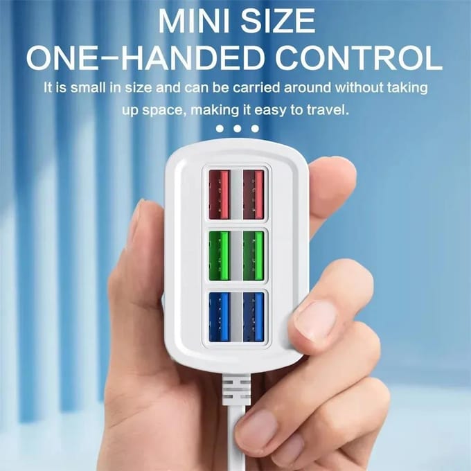 Snelle USB-oplader 6-in-1 Stekkerdoos Desktop Laadstation Snellaadkabel 1m USB HUB Adapter Stopcontact IOS Android Universeel bleke pruimkleur