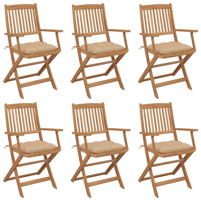 vidaXL - Inklapbare - stoelen - 6 - st - met - kussens - massief - acaciahout