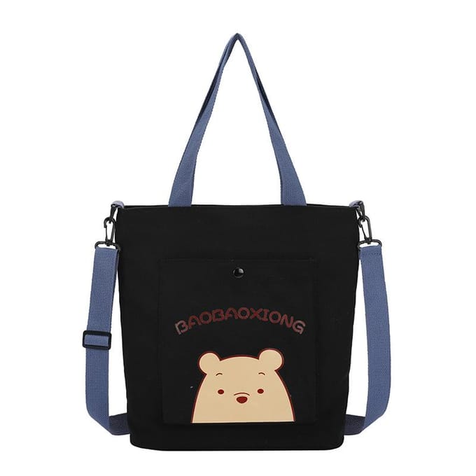 Sac à main pour femme Mode Ours Sac en toile Sac à bandoulière décontracté Sac à main grande capacité Bandoulière 30*12*34cm blanc
