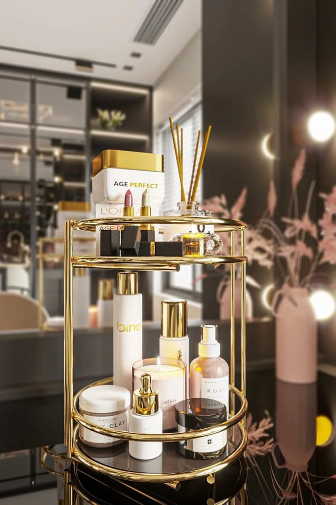 MONTKIARA Badkamer Cosmetische Sieraden Organizer Multifunctionele Organizer 2-Tier Dienblad Catering Goud