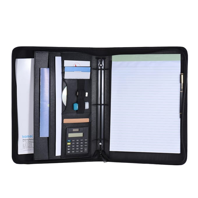 A4 PU Rits Map Documentenmap Portfolio Organizer Memo Pad & Calculator