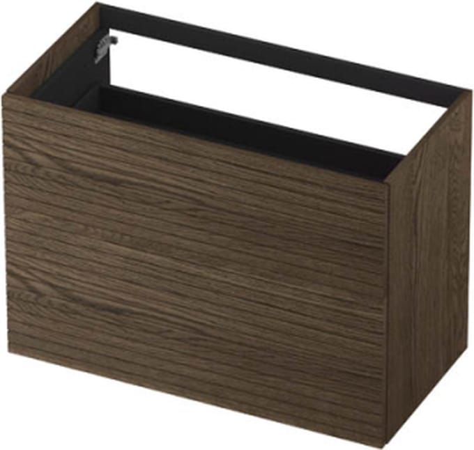 INK wastafelonderkast 2 laden greeploos push to open echt hout horizontaal gefreesd 90x45x65cm, massief eiken charcoal
