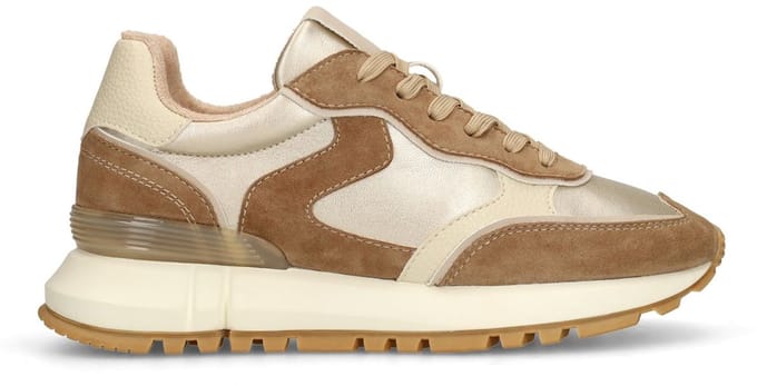 Manfield - Dames - Gouden leren sneakers met suède details - Maat 42