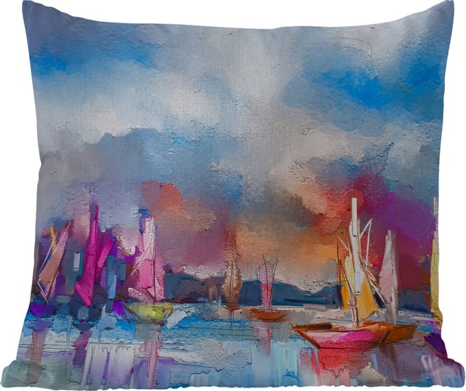 Buitenkussen - Schilderij - Boten - Water - 45x45 cm - Weerbestendig