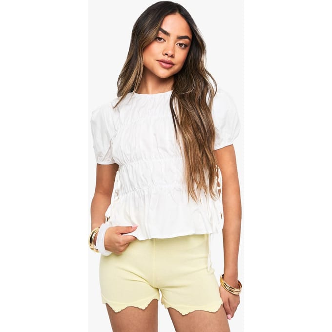 boohoo Dames Geruched poplin Tie Side Smock | White | Maat: 8