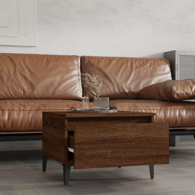 vidaXL - Bijzettafel - 50x46x35 - cm - bewerkt - hout - bruin - eikenkleur
