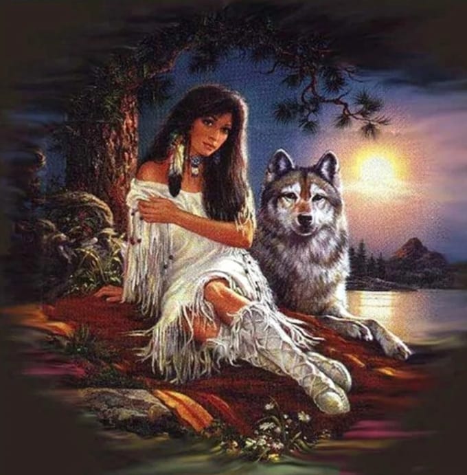 Diamond painting – wolf en meisje – 50x40 cm