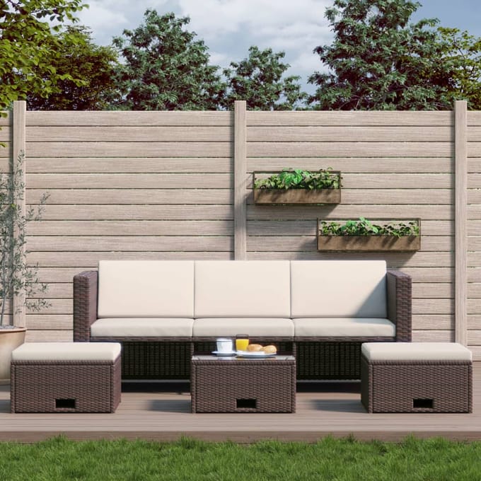 vidaXL - 4-delige - Loungeset - met - kussens - poly - rattan - bruin