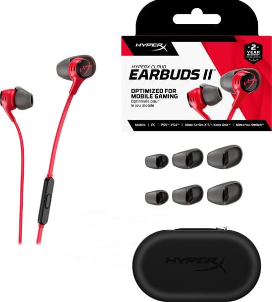 HyperX Cloud Earbuds II - Gaming Earbuds met Microfoon - Rood - PC/PlayStation/Xbox/Nintendo Switch/Mobile