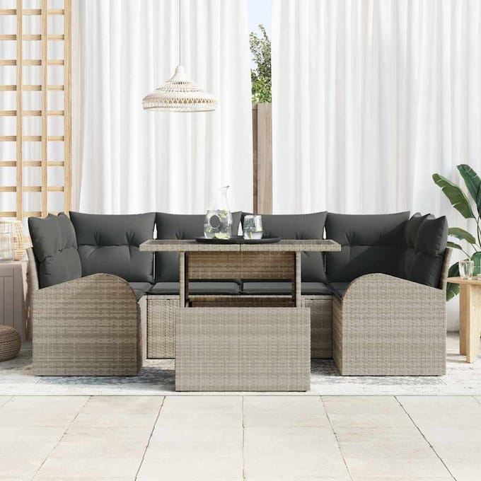 vidaXL - Tuinbank - Set - 7 - st - Lichtgrijs - [Synthetisch]: - Poly - Riet