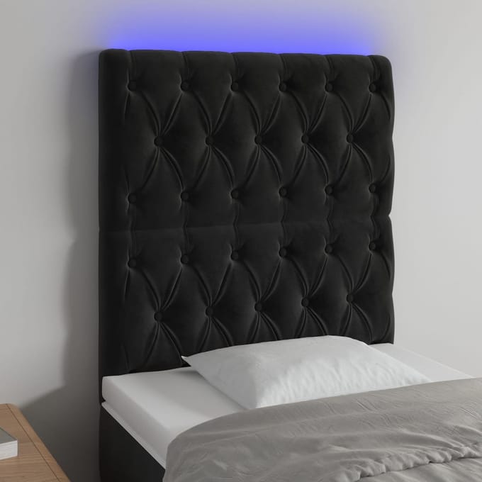 vidaXL - Hoofdbord - LED - 80x7x118/128 - cm - fluweel - zwart