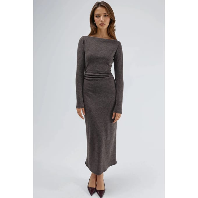 Drapé Gedetailleerde Boothals Maxi-Jurk