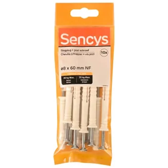 Sencys Plug Voor Nagelbevestiging Nylon - Diam. 8x60mm - 10 Stuks