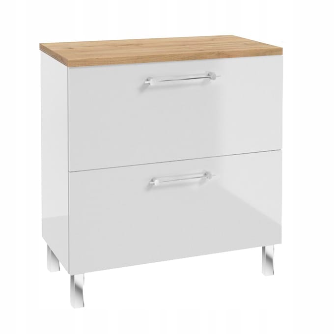 STAMAR - Badmeubel 80 Hoogglans met Eiken Blad Lades Staand - Wit