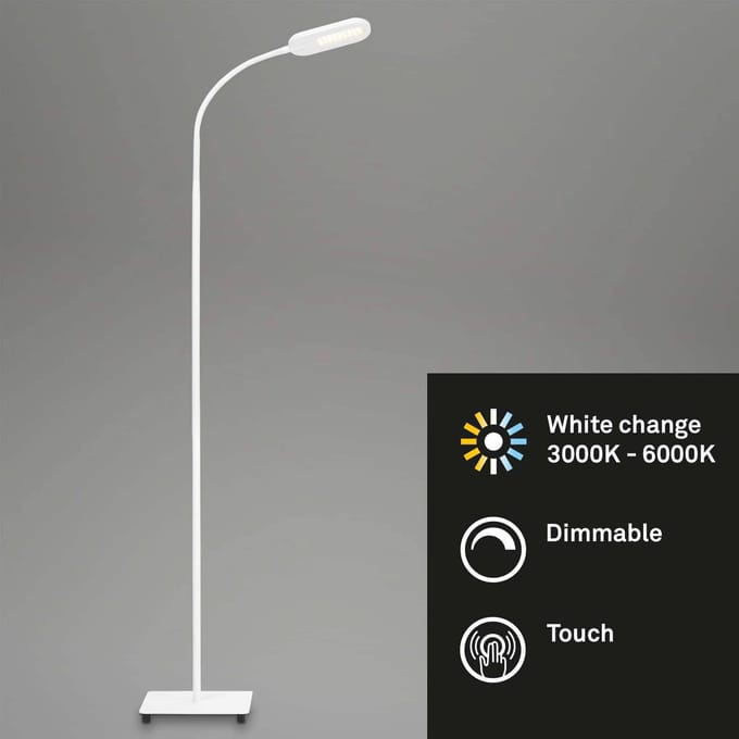 BRILONER Office Step - LED Vloerlamp - witte staande lamp - met cct kleurtemperatuurregeling - dimbaar - met touch - kantelbaar - 128cm