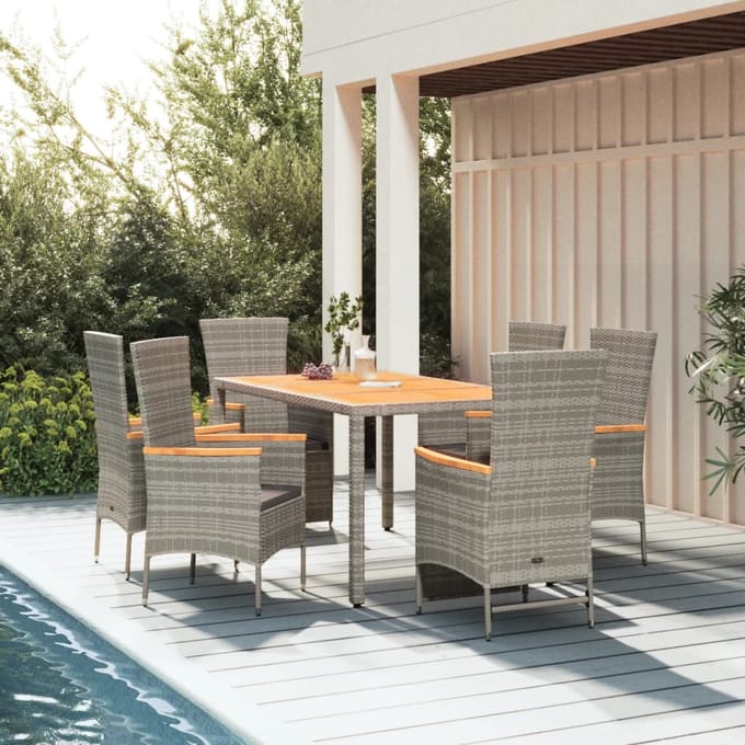 vidaXL - 7-delige - Tuinset - met - kussens - poly - rattan - grijs