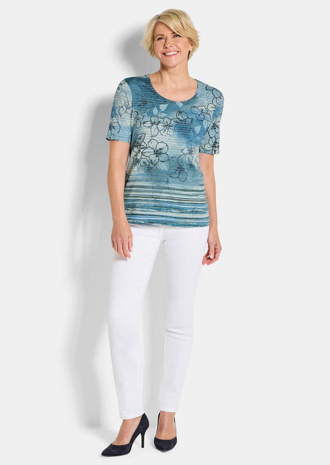 Jersey shirt met streepstructuur - blauw / gedess. - Gr. 20 van Goldner Fashion