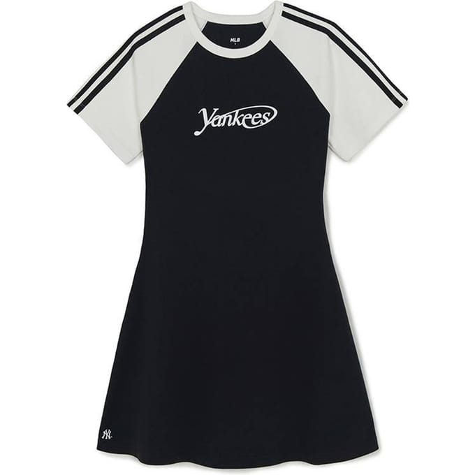 MLB New York Yankees SS26 Kleurblok Gestreept Raglanmouw Pullover Korte Mouw Jurk Damesjurk 3FOPV0363-50BKS M white