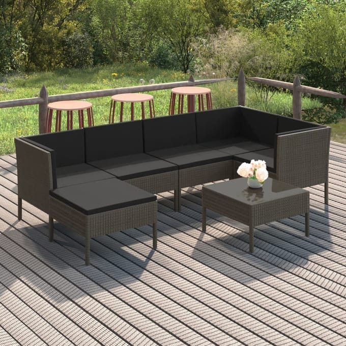 vidaXL - 7-delige - Loungeset - met - kussens - poly - rattan - grijs