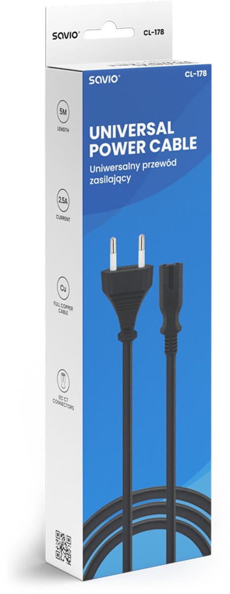 Savio CL-178 electriciteitssnoer Zwart 5 m