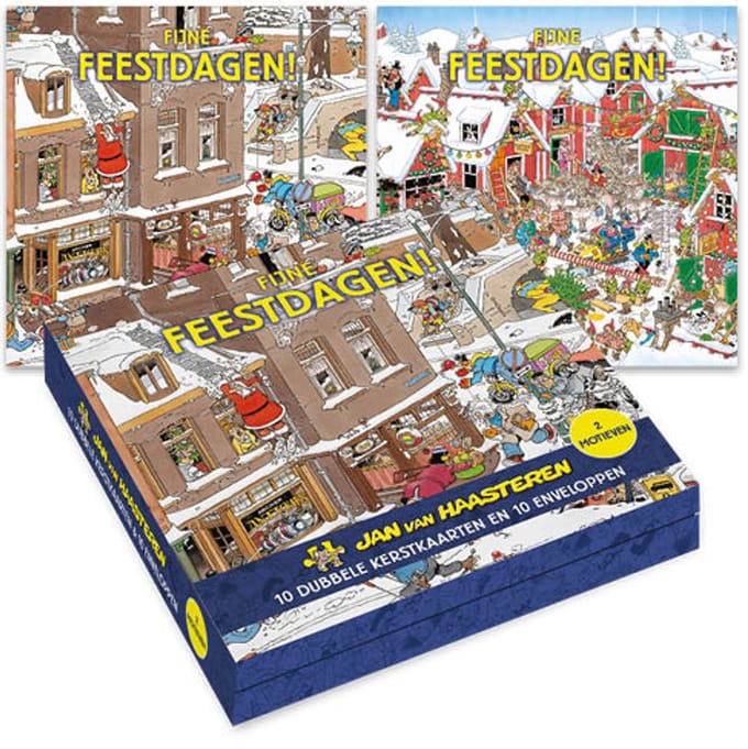 Jan van Haasteren kerstdoosje - Boom optuigen - Kerstman valt van dak