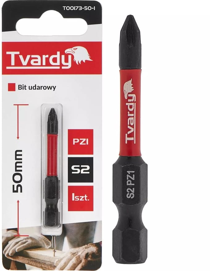 Tvardy Impact bit - PZ1 Pozidriv - 50mm - S2 staal - Magnetische punt