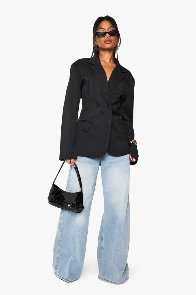 boohoo Dames Tailored Cinched Waist Wrap Blazer | Zwart | Maat: 36